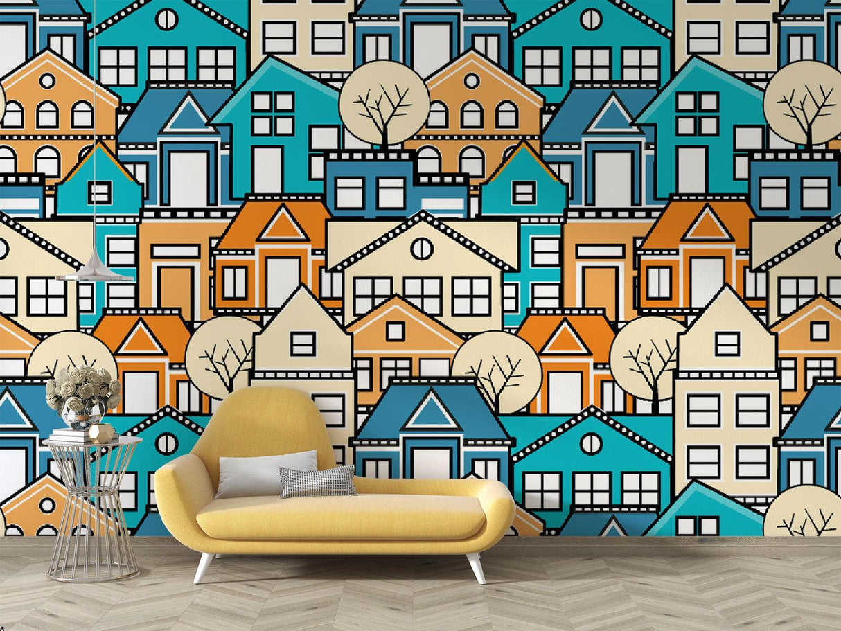 Modern architectural wallpaper bringing life to hallway space