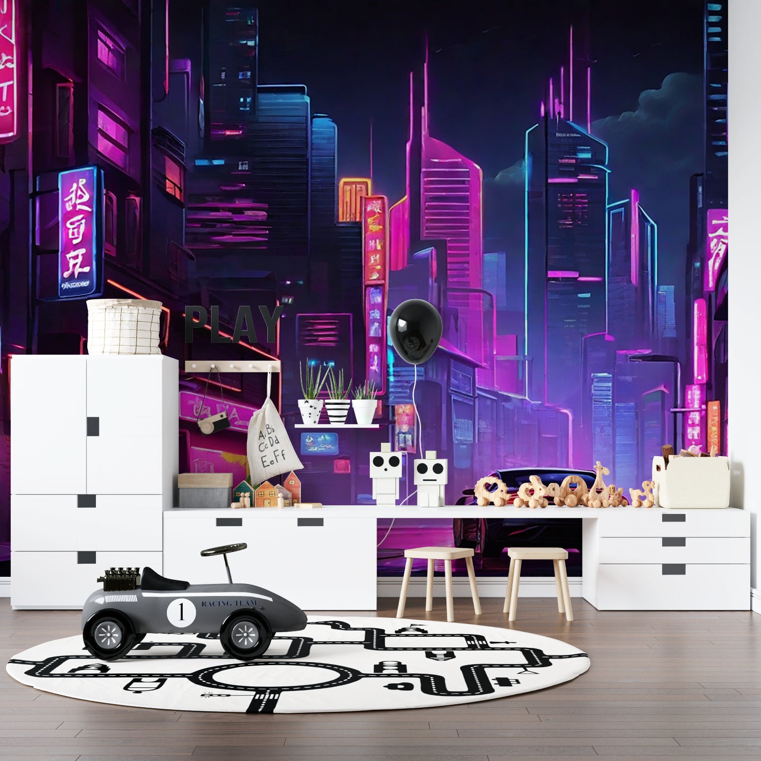 Urban street art wallpaper making statement in modern living room