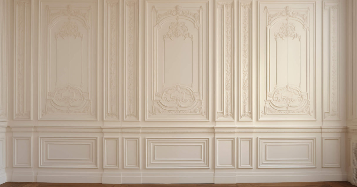 Beige Haussmann panel wallpaper design file showing intricate molding details and pattern repeat