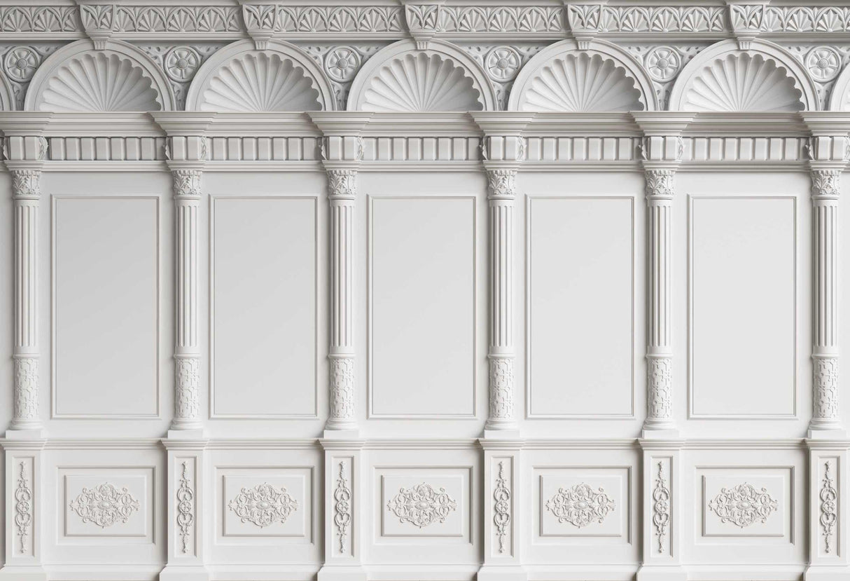 Classical wall mural design file showing detailed white architectural pattern