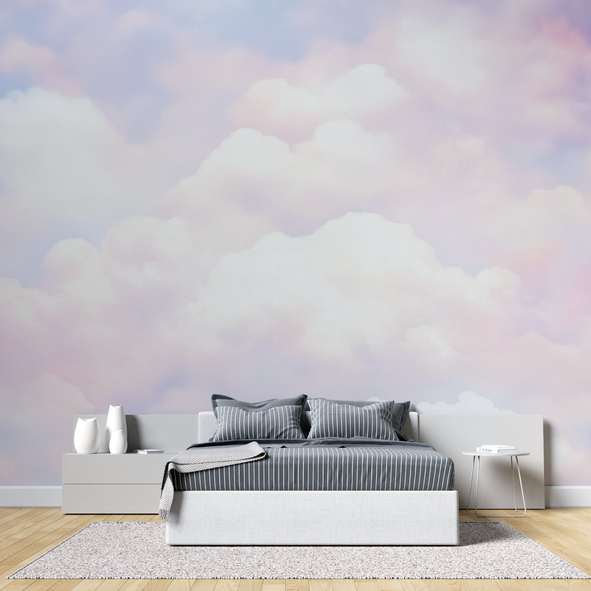 Cloud mural in a meditation room showing the soft pastel color blend