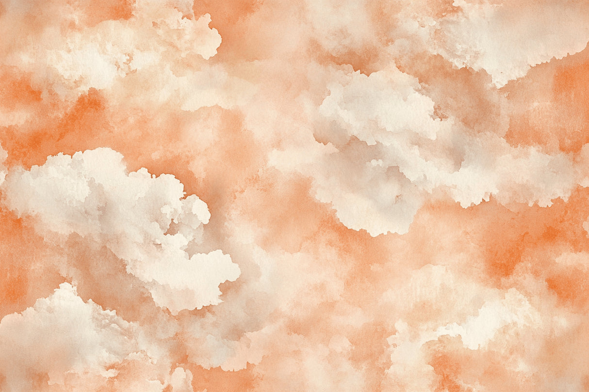 Design file showing detailed watercolor cloud pattern in terracotta and cream tones