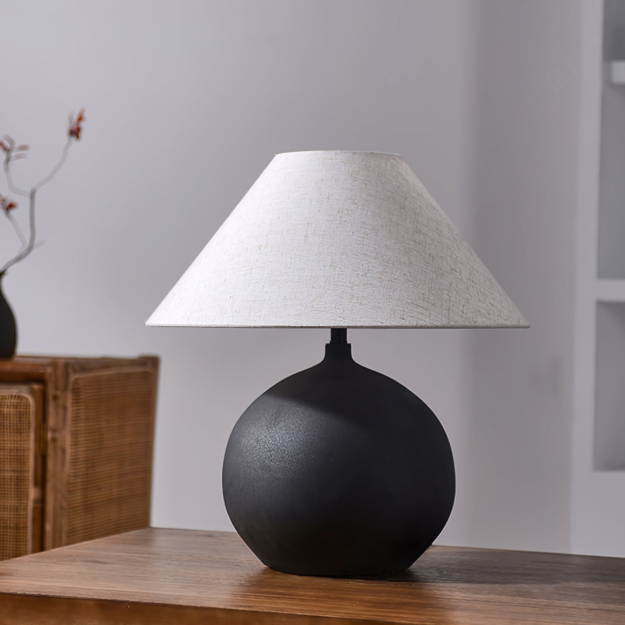 Ceramic Table Lamp Matte Black Base with Linen Shade - Product detail 12
