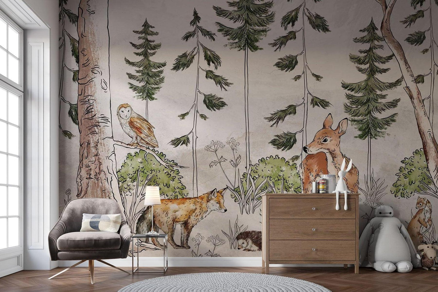 Forest Animals Mural Wallpaper | Watercolor Woodland Scene