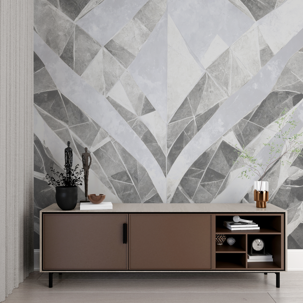 Geometric Mural Wallpaper | Modern Grey and White Pattern