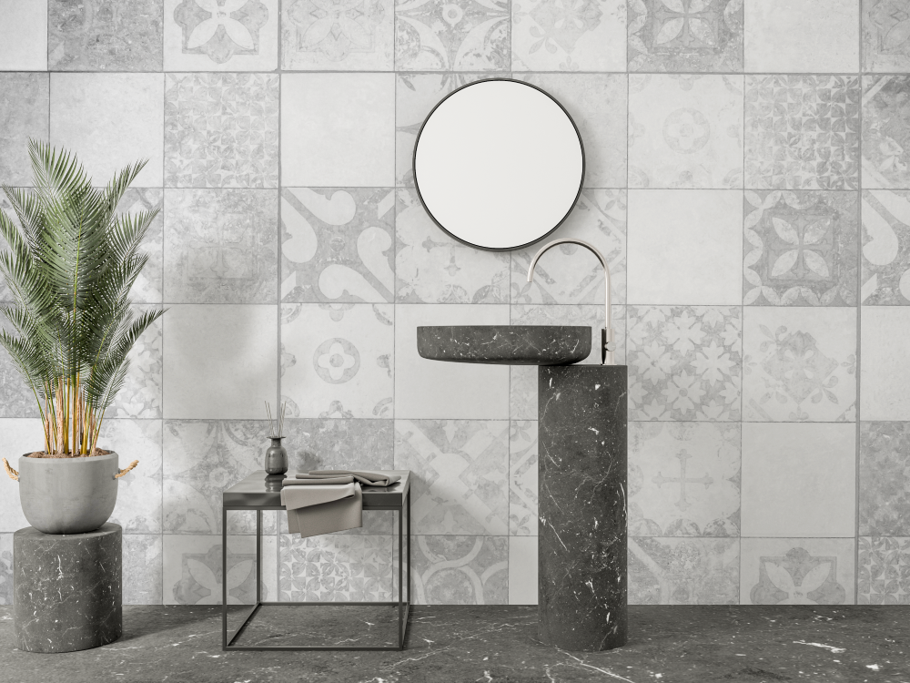 Geometric Mural Wallpaper | Vintage Tile Pattern in Grey