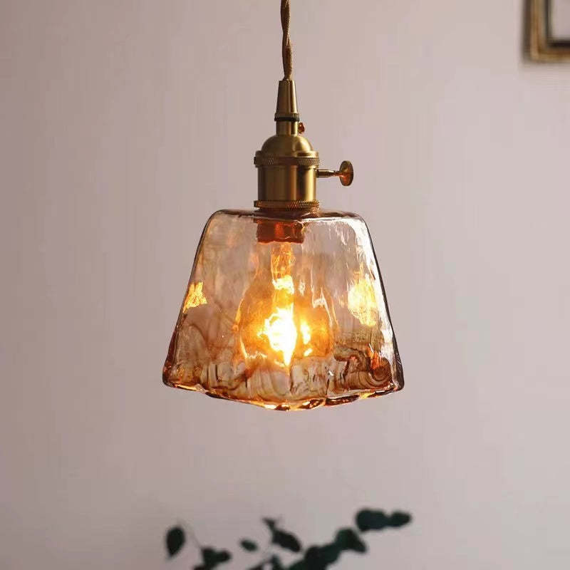 Vintage Glass Pendant Light Amber Textured Shade - Product detail 10