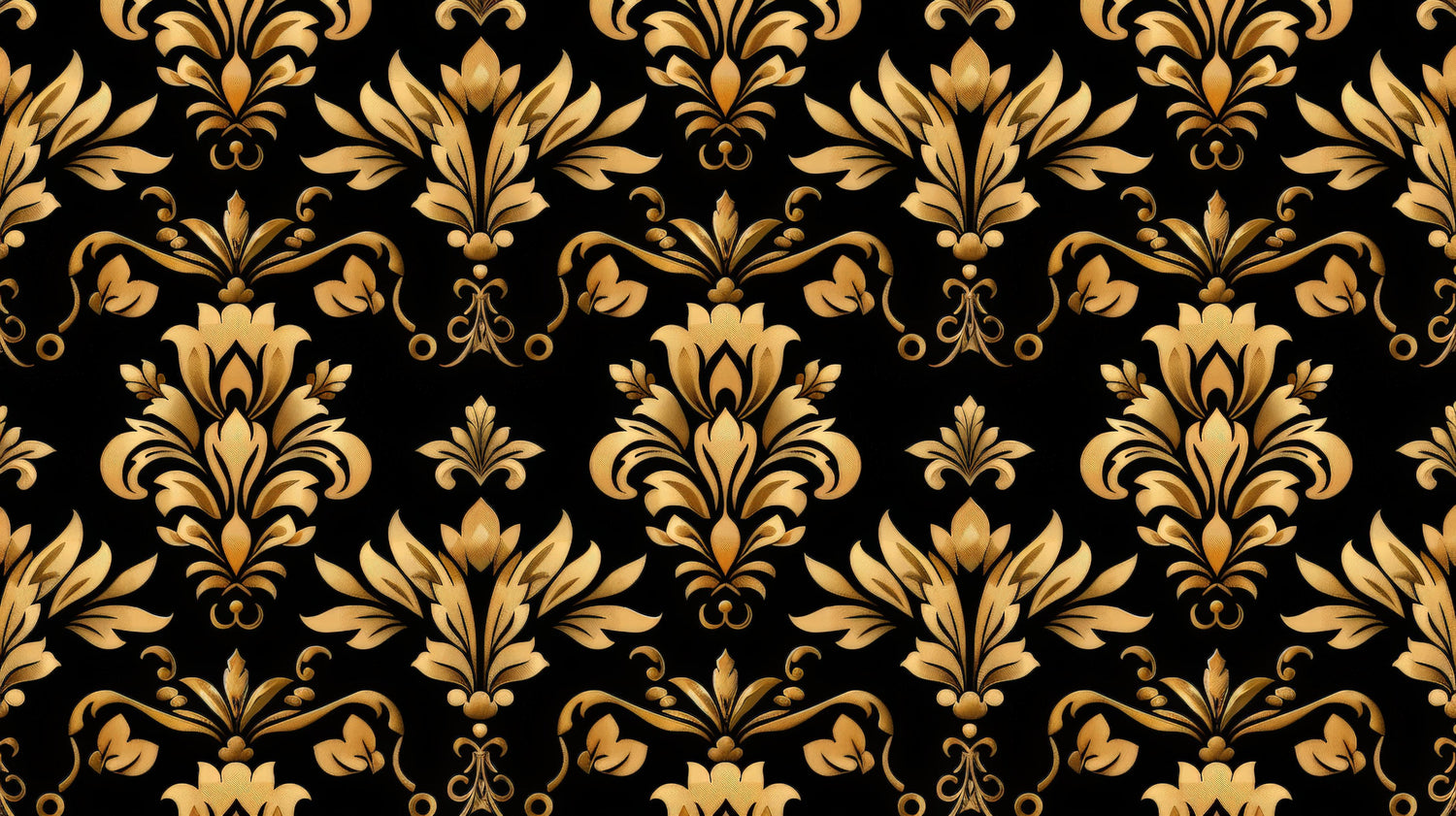 Black and gold damask wallpaper design file showing intricate baroque pattern detail