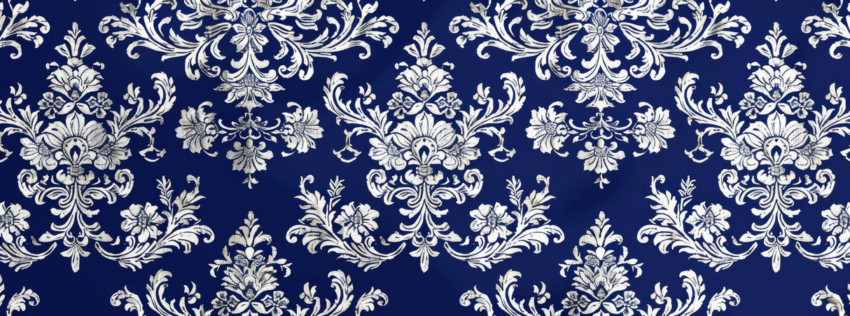 Design file of blue and white damask pattern showing intricate baroque details