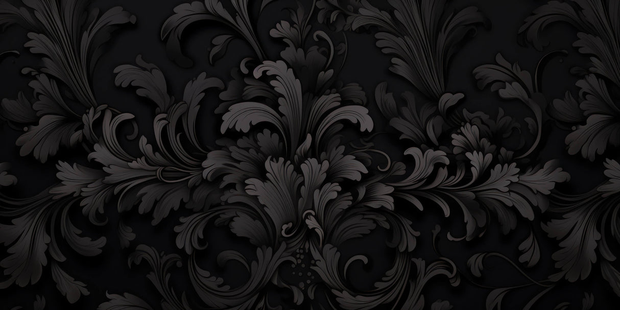 Black damask wallpaper design file showing intricate floral pattern detail and rich texture