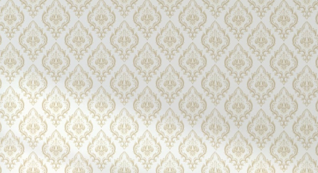 White and gold damask wallpaper design file showing full pattern repeat