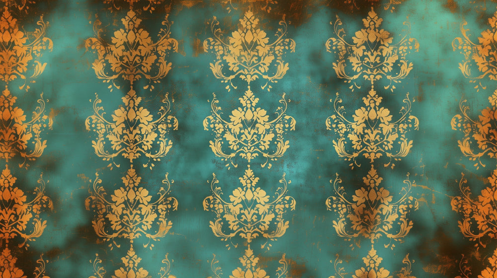 Gold and turquoise baroque pattern design file showing intricate damask details