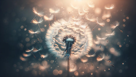 Dandelion macro design file showing detailed seed heads and dreamy bokeh effects