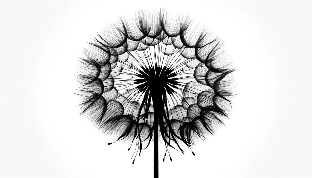 Minimalist black and white dandelion design file showing intricate botanical pattern details