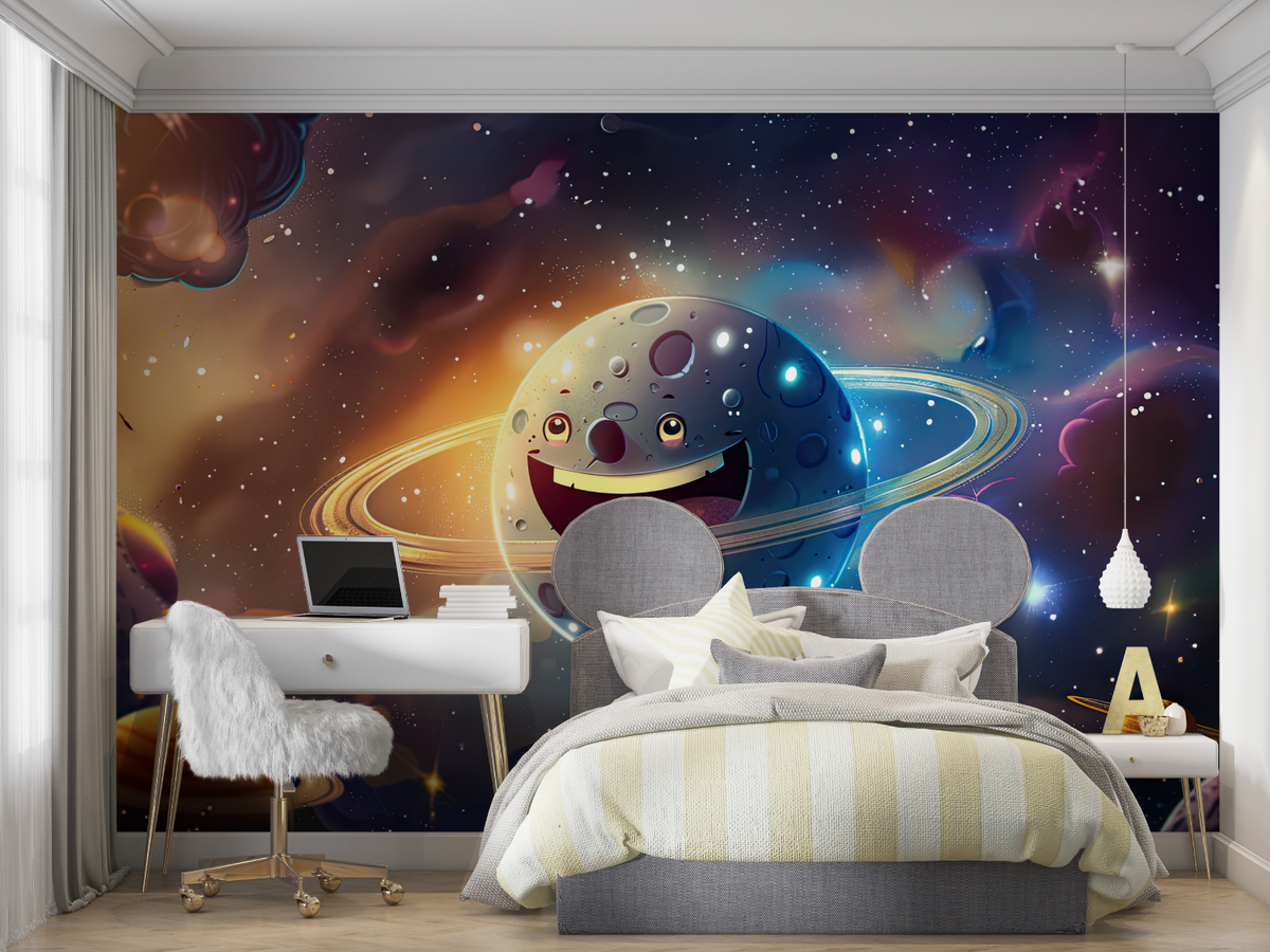Space Mural Wallpaper | Happy Planet Galaxy Design