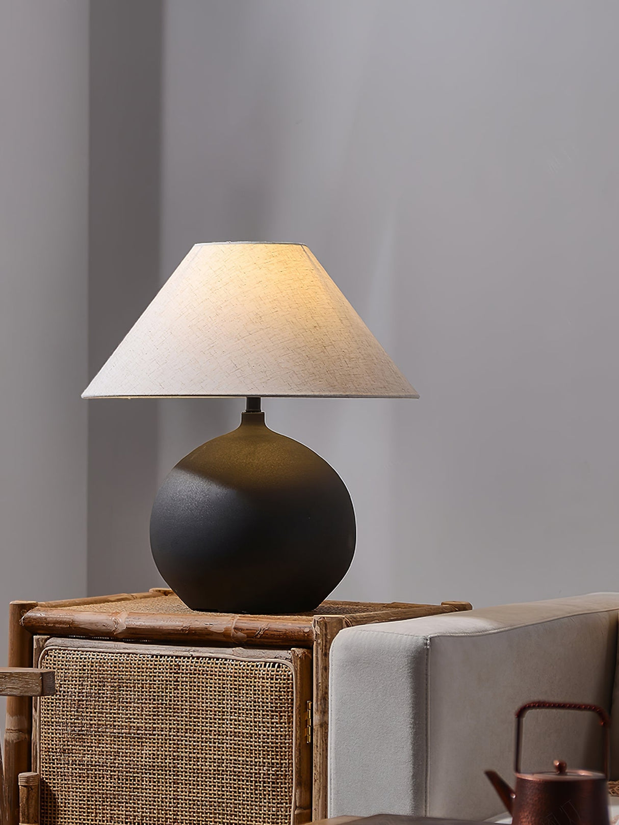 Ceramic Table Lamp Matte Black Base with Linen Shade - Product detail 14
