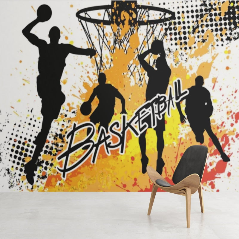 Basketball Mural Wallpaper | Dynamic Sports Action in Black and Gold