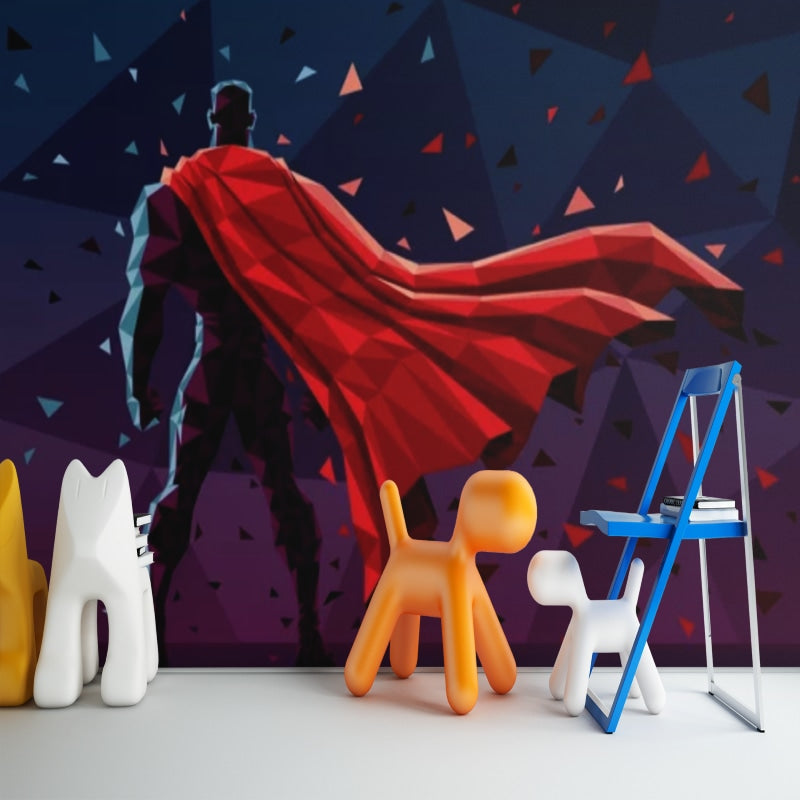 Superhero Mural Wallpaper | Geometric Red Cape Design