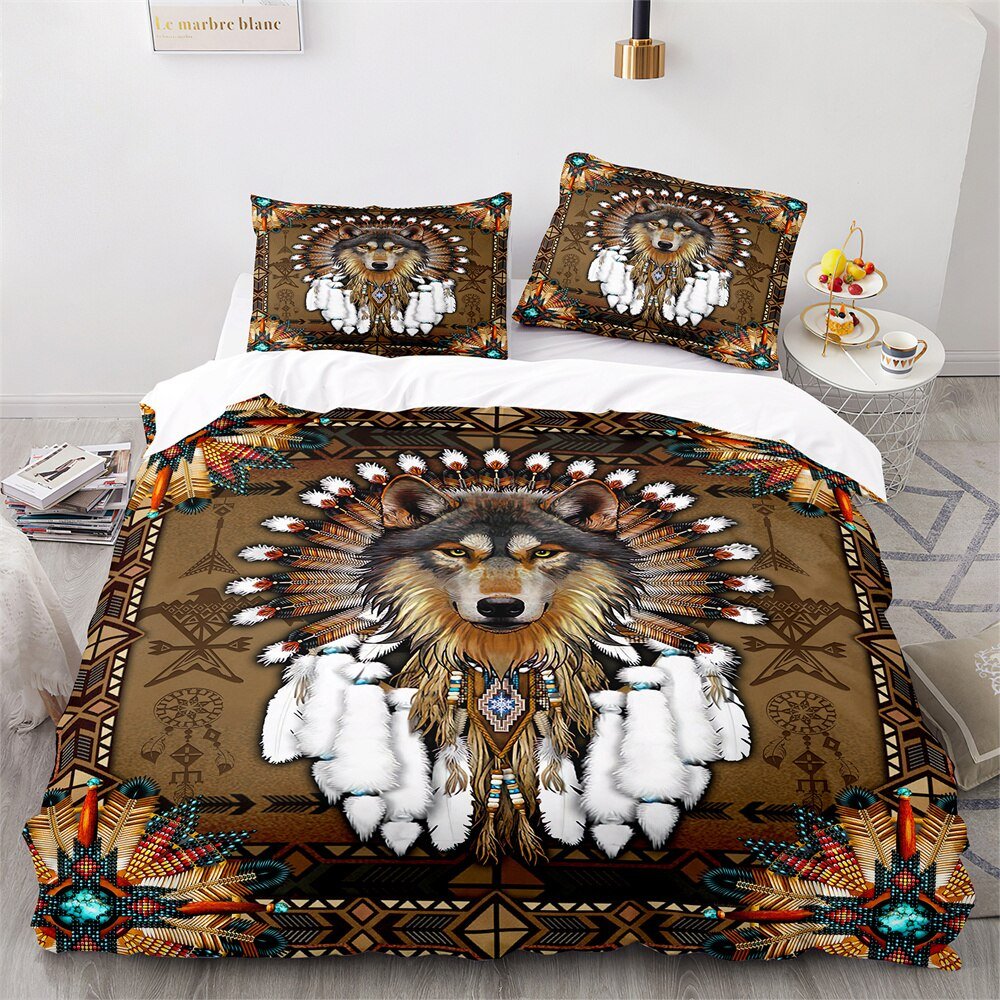 Wolf Print Duvet Cover Set  Arctic Blue Eyes Design - Product example