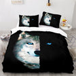 Wolf Print Duvet Cover Set  Arctic Blue Eyes Design - Detailed view
