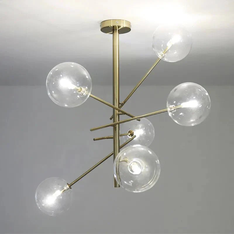 Modern Glass Chandelier Brass Frame With Globe Shades - Product detail 14