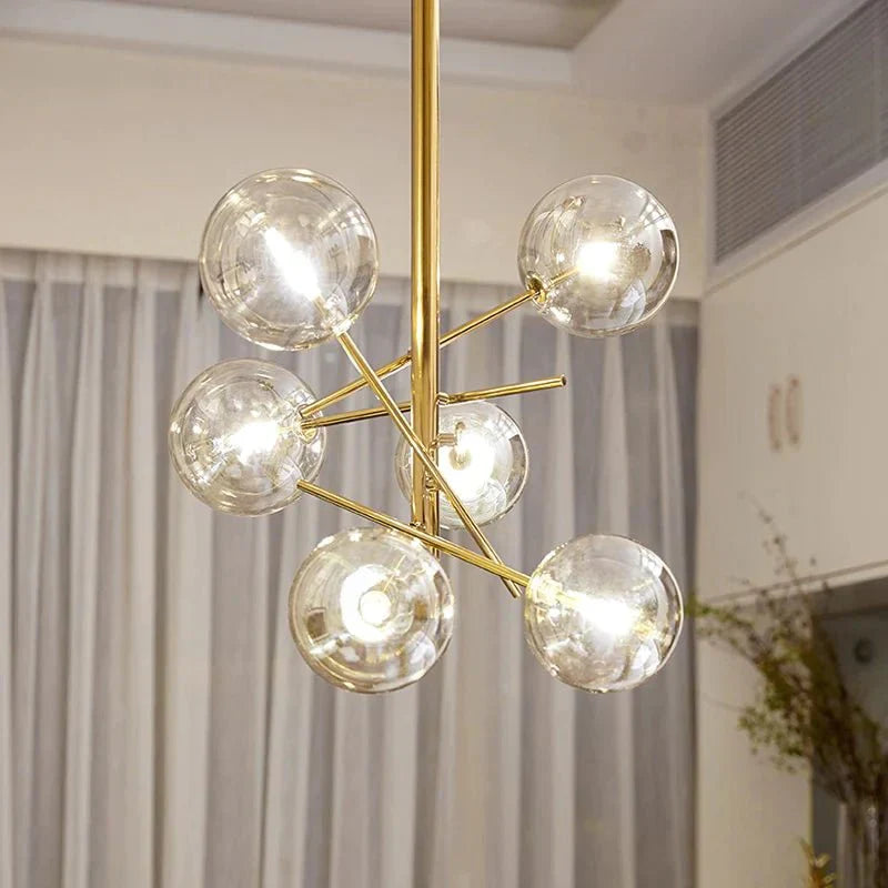 Modern Glass Chandelier Brass Frame With Globe Shades - Product detail 7