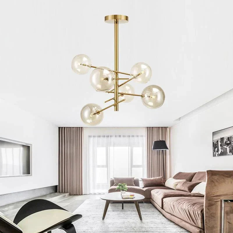 Modern Glass Chandelier Brass Frame With Globe Shades - Product detail 8