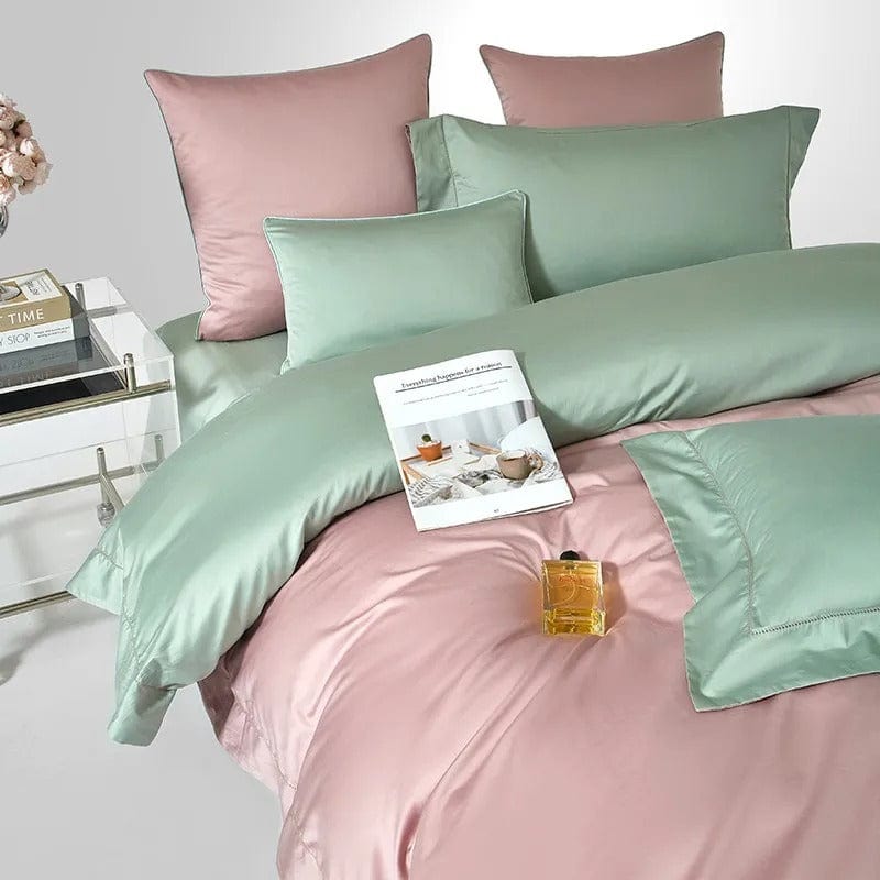 Egyptian Cotton Duvet Cover  Sage Green and Blush Pink - Product detail 4