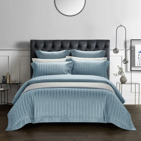 Egyptian Cotton Duvet Set  Striped Ocean Blue Design - Product showcase