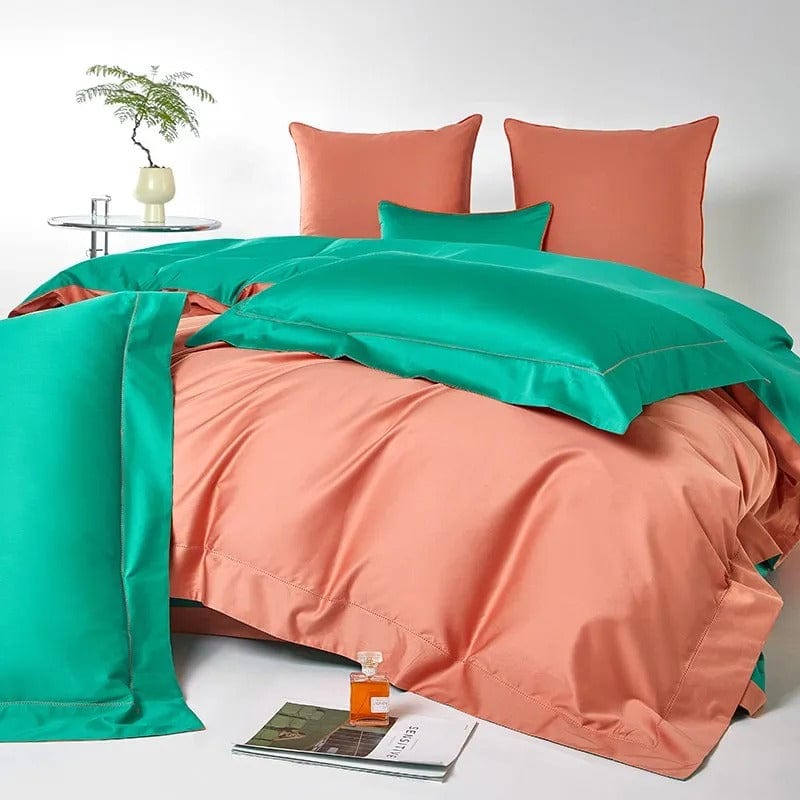 Egyptian Cotton Duvet Set  Orange Green Reversible Design - Product example