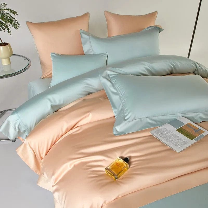 Egyptian Cotton Duvet Cover  Peach Blue Color Block Design - Product detail 4