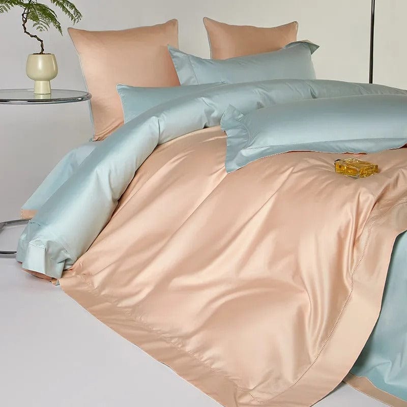 Egyptian Cotton Duvet Cover  Peach Blue Color Block Design - Product detail 6