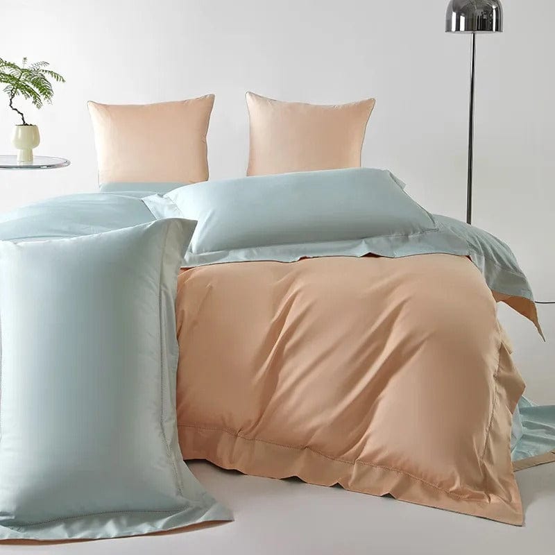 Egyptian Cotton Duvet Cover  Peach Blue Color Block Design - Product detail 5
