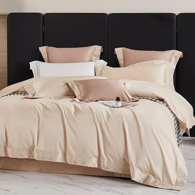 Egyptian Cotton Duvet Set  Peach Lace Trim Design - Product example