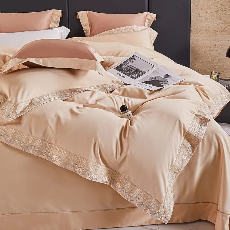 Egyptian Cotton Duvet Set  Peach Lace Trim Design - Product detail 5