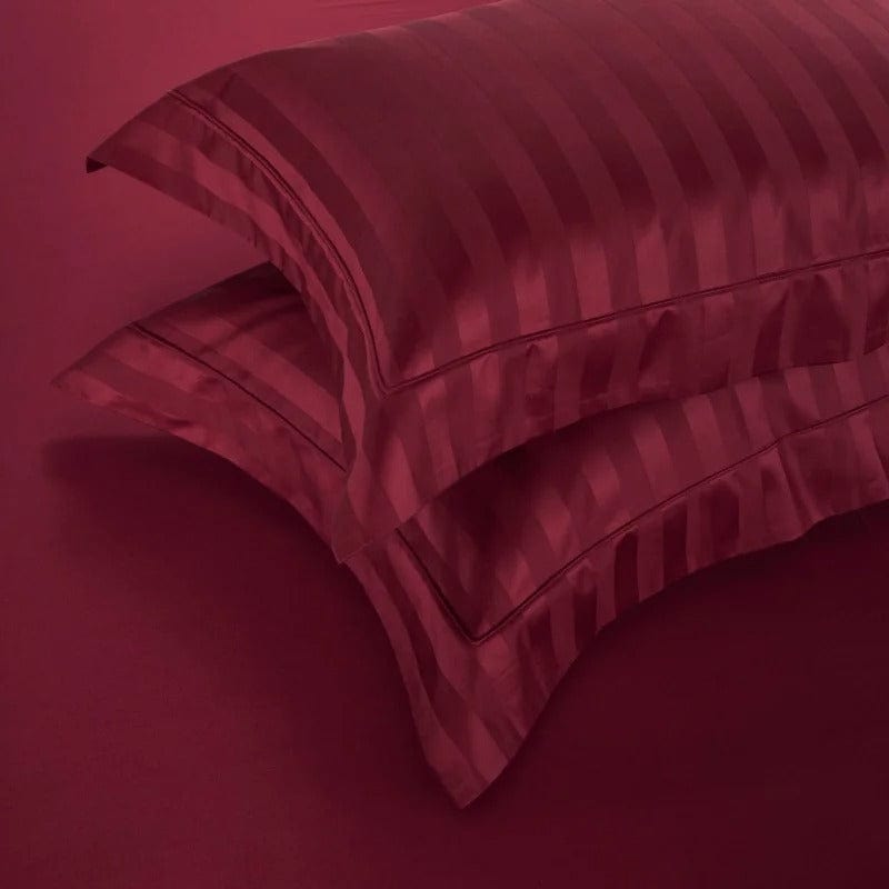 Luxury Egyptian Cotton Duvet Set  Deep Wine Striped Pattern - Product example