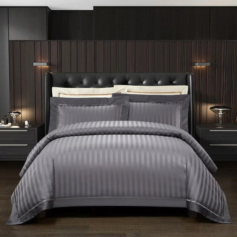 Egyptian Cotton Bedding Set  Striped Gray Luxury Duvet Cover - Product showcase