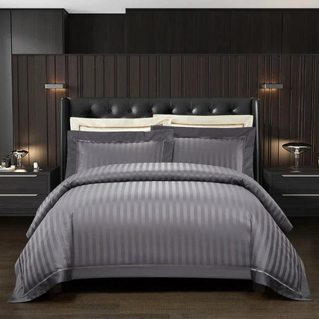 Egyptian Cotton Bedding Set  Striped Gray Luxury Duvet Cover - Product showcase