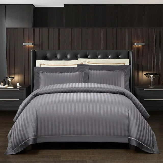 Egyptian Cotton Bedding Set  Striped Gray Luxury Duvet Cover - Product showcase