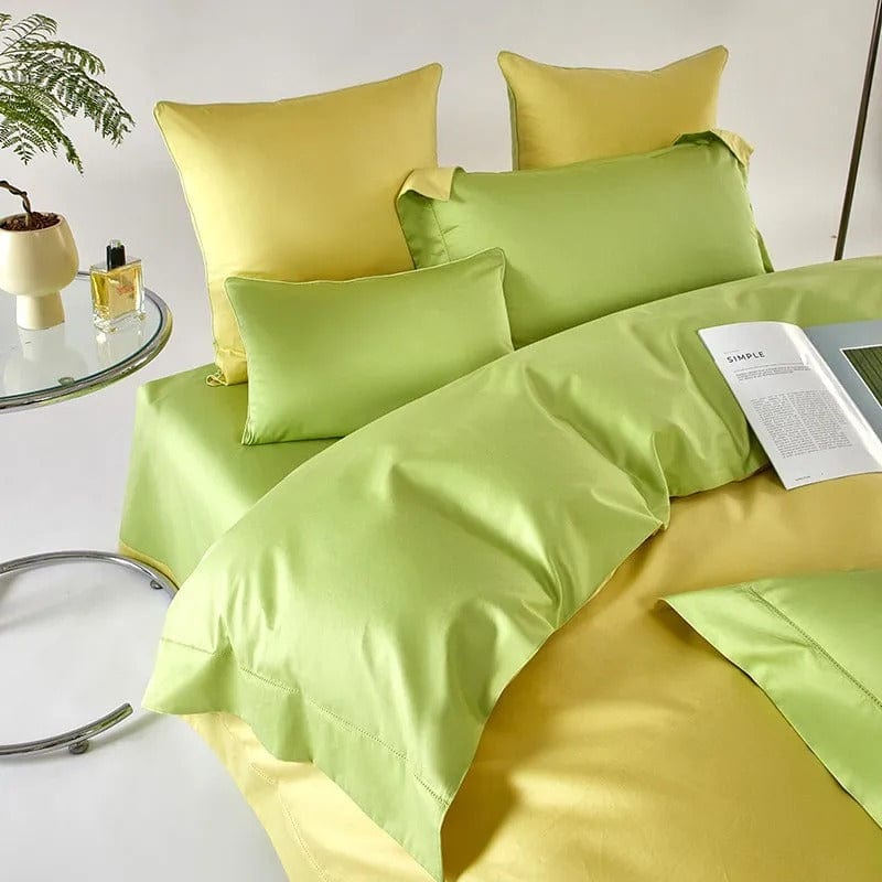 Egyptian Cotton Duvet Set  Dual-Tone Yellow Green Design - Product example