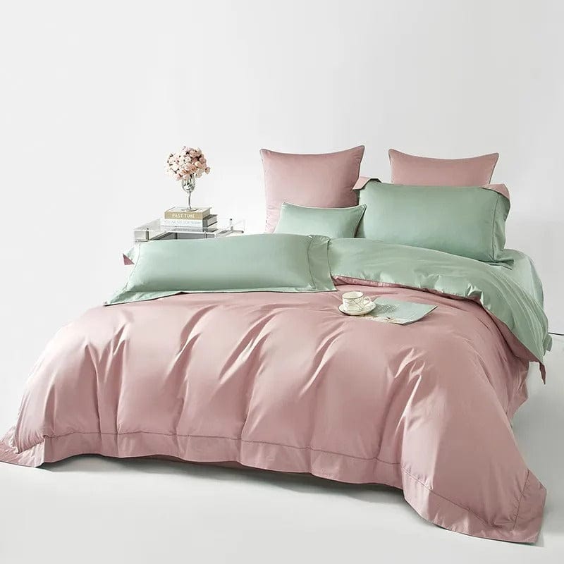 Egyptian Cotton Duvet Cover  Sage Green and Blush Pink - Detailed view