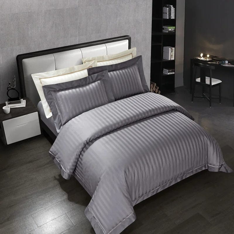 Egyptian Cotton Bedding Set  Striped Gray Luxury Duvet Cover - Product example