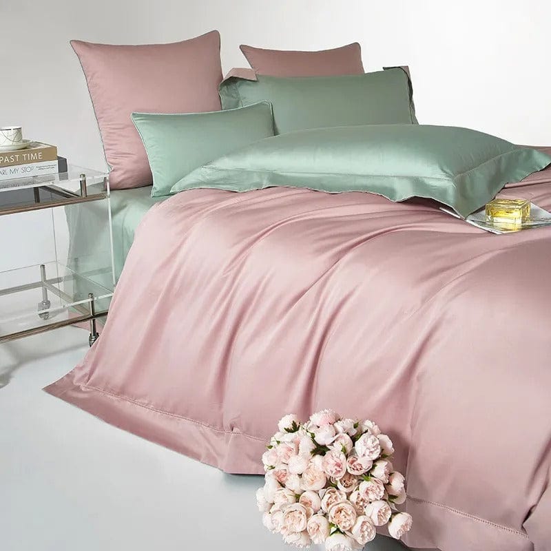 Egyptian Cotton Duvet Cover  Sage Green and Blush Pink - Product example