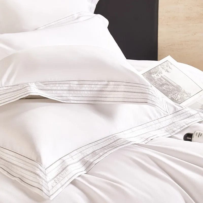 Egyptian Cotton Duvet Cover  Premium White With Striped Border - Product detail 7