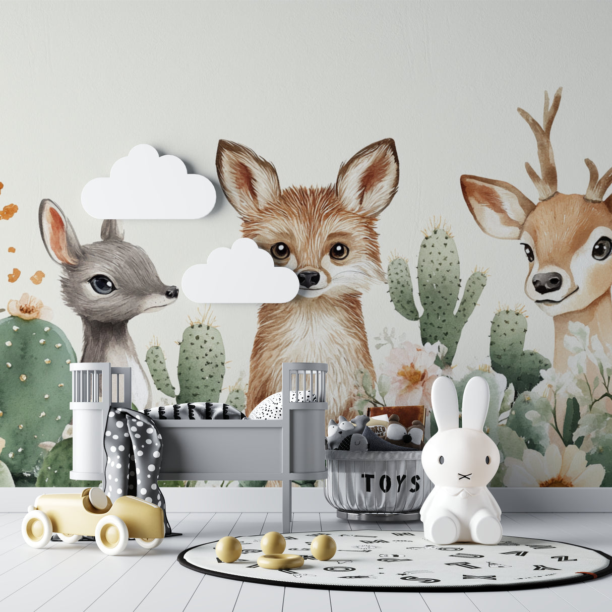 Woodland animals wallpaper making a statement in a baby's nursery