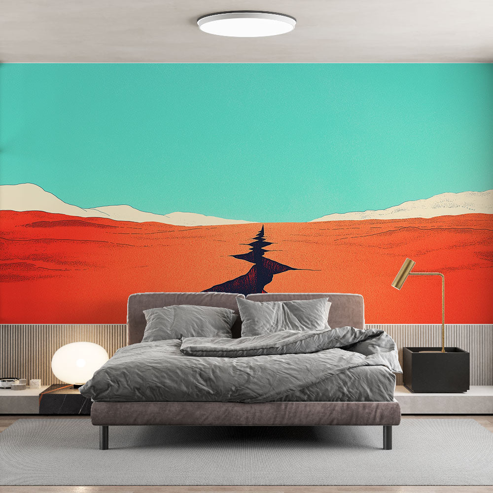 Modern Desert Wall Mural creating a stunning focal point in a minimalist living room with clean furniture lines