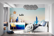 Desert landscape wallpaper creating a stunning focal point in modern living room with minimalist furniture