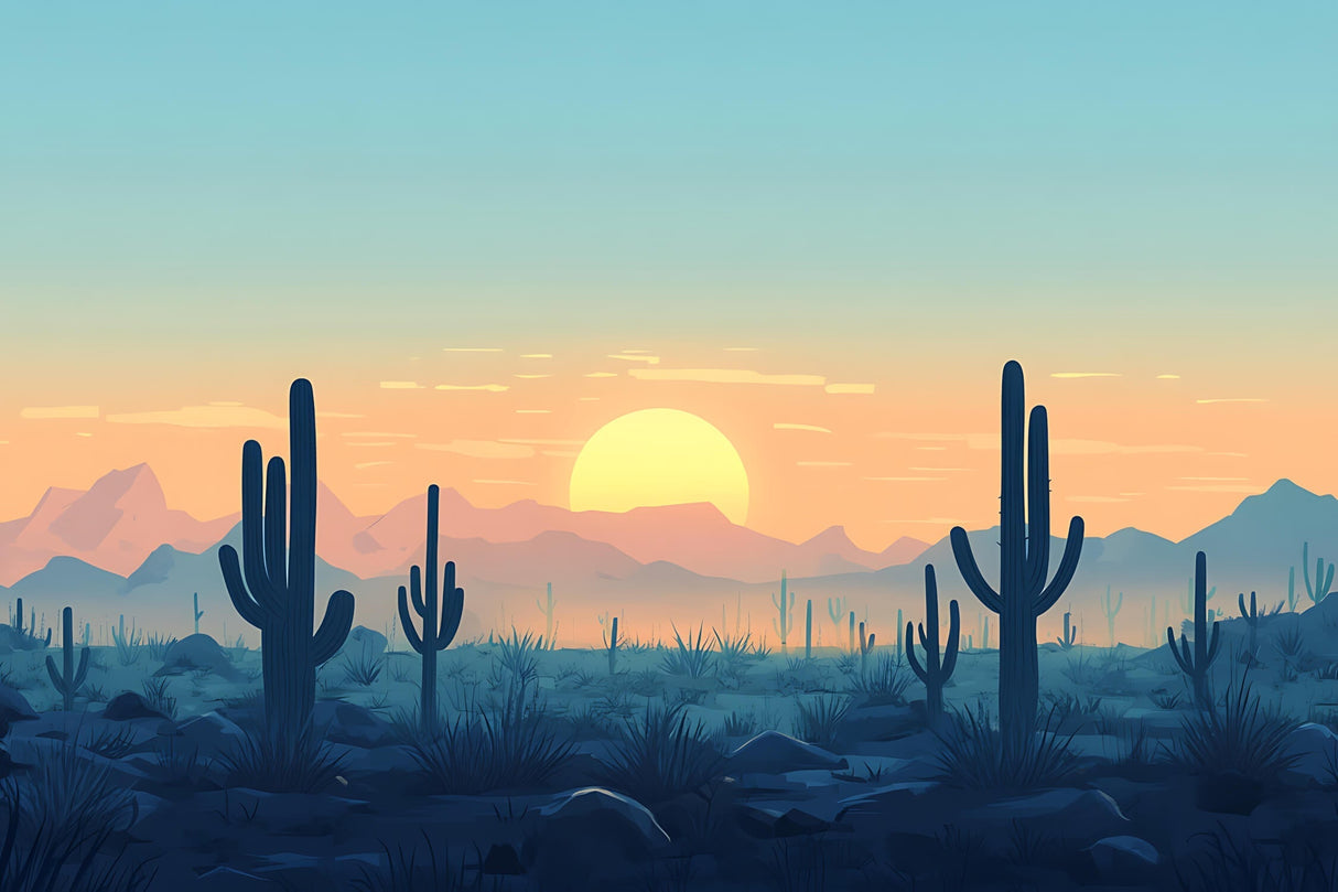 Desert sunset design file showing detailed cactus silhouettes against gradient sky