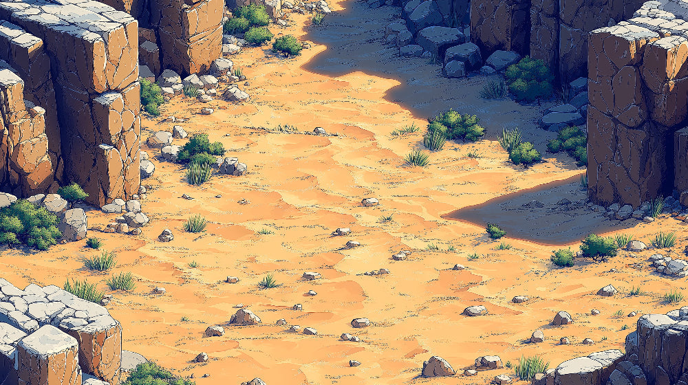 Desert landscape wallpaper design file showing detailed canyon path and rocky formations