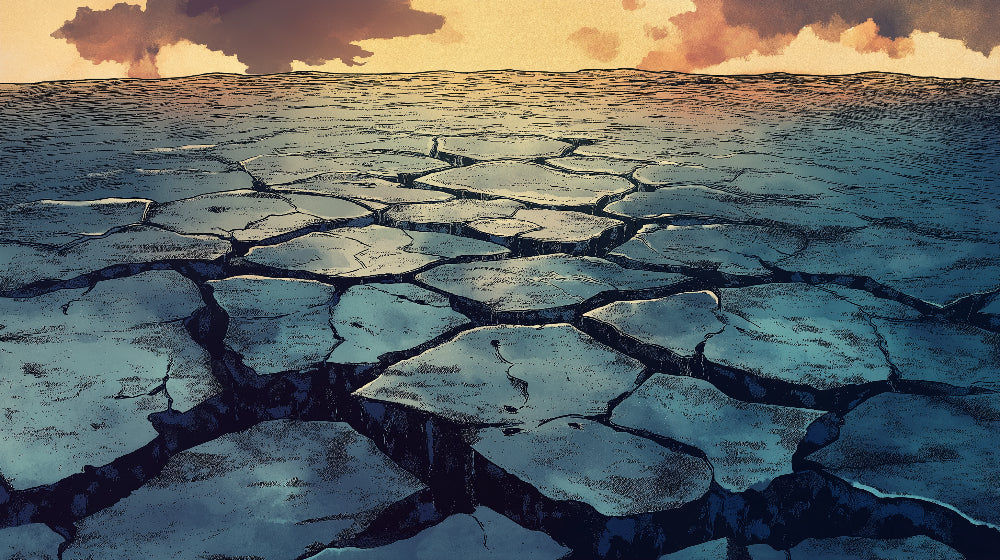 Desert wall mural design file showing detailed cracked earth pattern and sunset sky gradient